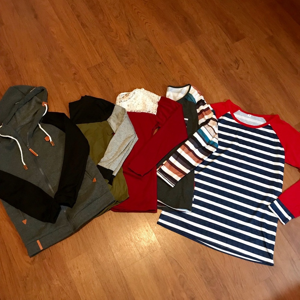 5 piece bundle - 4 long sleeve & 1 sweatshirt